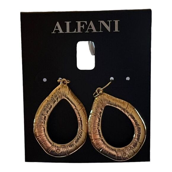 Alfani Gold Tone Sculptural Open Drop Gold Earrings New - Picture 2 of 4